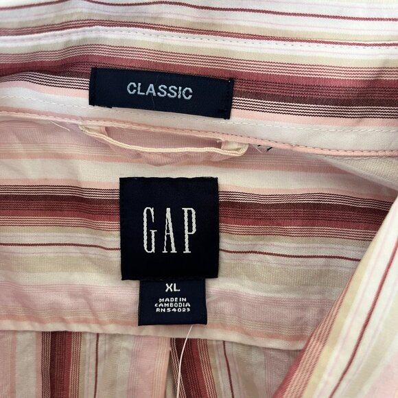 Gap Button Up Shirt Mens XL Striped Pink & Red Classic Cotton Long Sleeve Preppy - Picture 5 of 8